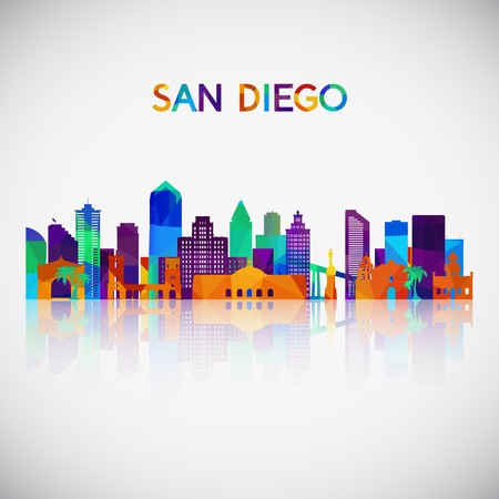 450x450 San Diego Skyline Silhouette In Colorful Geometric Style Symbol