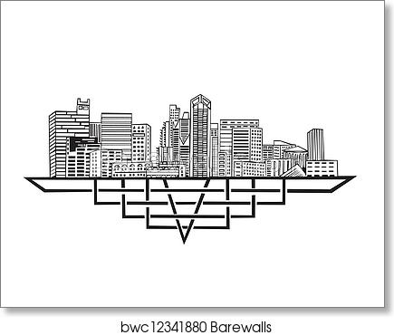 435x370 San Diego, Ca Skyline, Art Print Barewalls Posters Prints