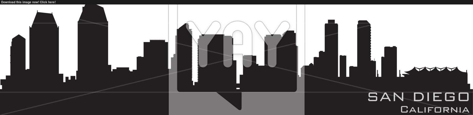 1600x389 San Diego, California Skyline Detailed Vector Silhouette Vector