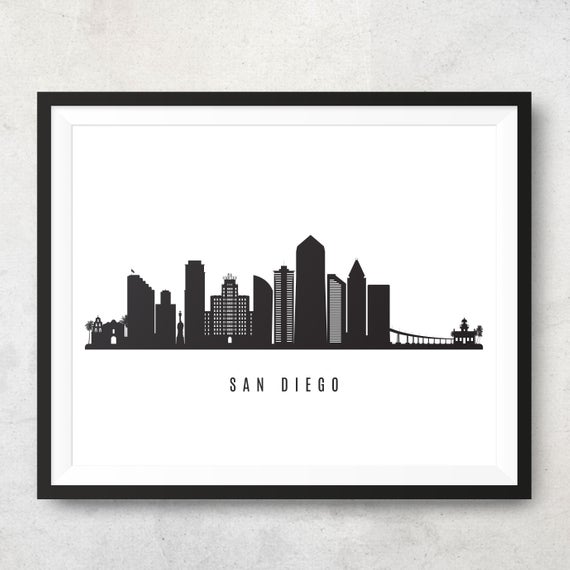 570x570 San Diego Skyline Printable San Diego Black White Wall Art Etsy