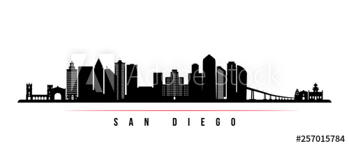 500x209 San Diego City Skyline Horizontal Banner Black And White
