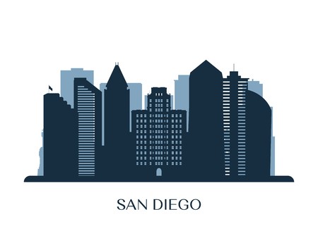 450x338 San Diego Skyline, Monochrome Silhouette Vector Illustration