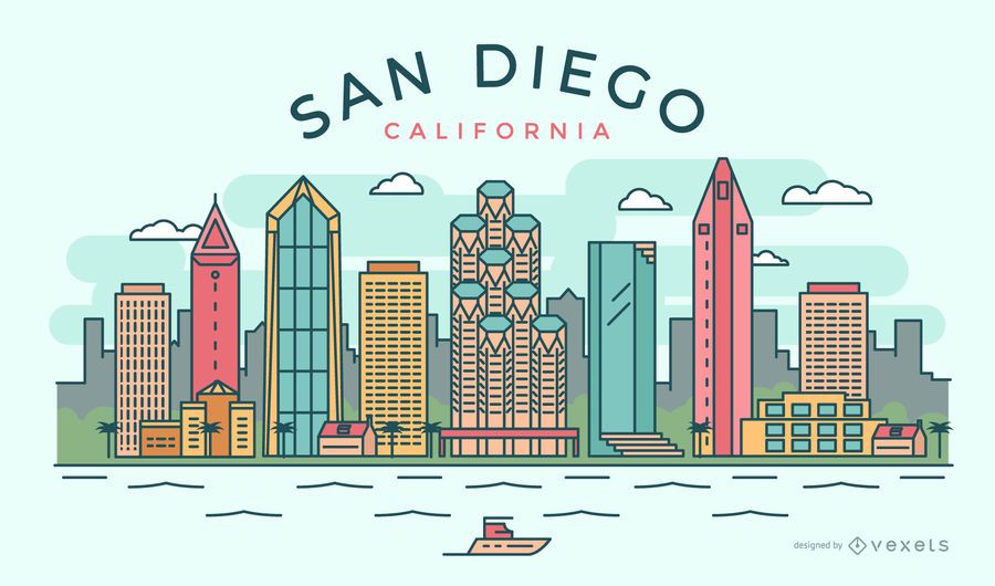 900x530 Stroke And Thin Line Minimalist San Diego Skyline Vector
