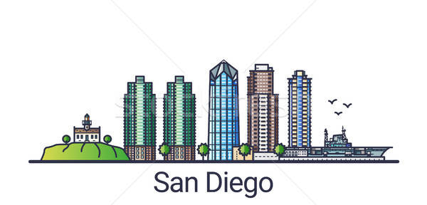 600x288 Flat Line San Diego Banner Vector Illustration Yuriy