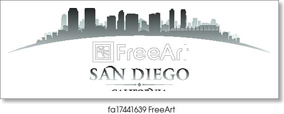 561x227 Free Art Print Of San Diego California City Skyline Silhouette