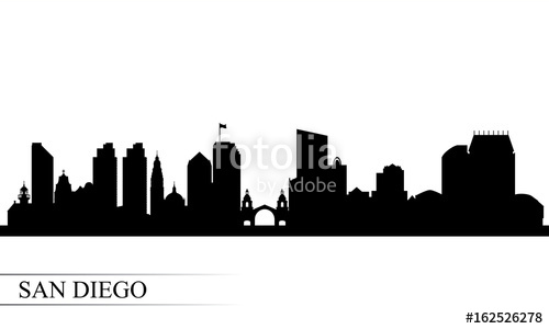 500x300 San Diego City Skyline Silhouette Background Stock Image
