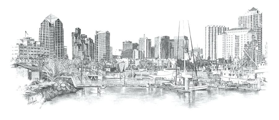 900x390 Skyline Art Drawing San Diego Vector