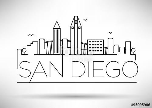 500x354 Linear San Diego City Silhouette With Typographic Design Stock