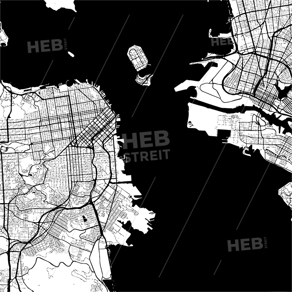 1000x999 San Francisco, Usa, Monochrome Map Artprint Template Hebstreits