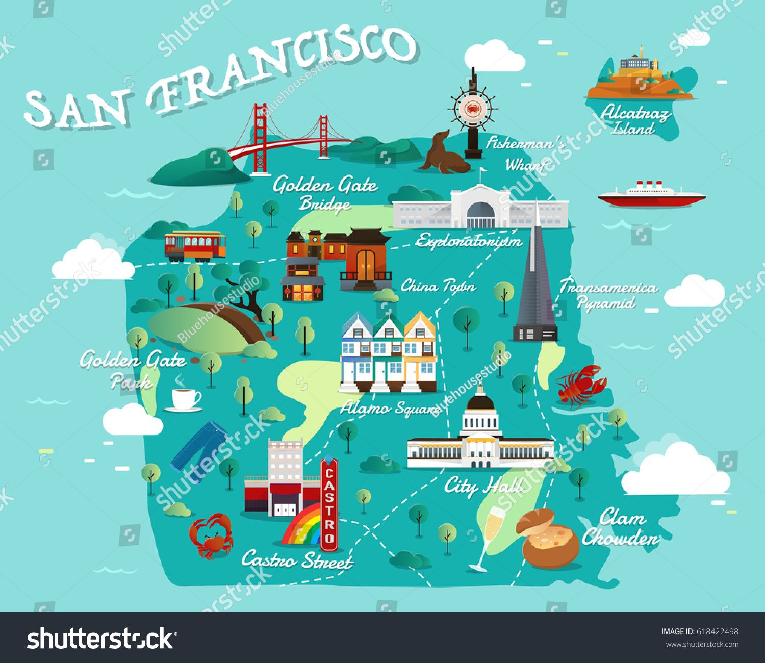 1500x1300 Map Of San Francisco Attractions Vector And Illustration Map