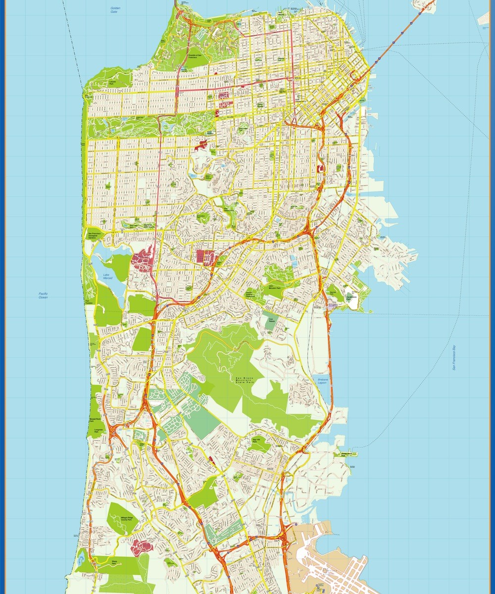 1000x1200 San Francisco Vector Map Illustrator Vector City Maps Usa
