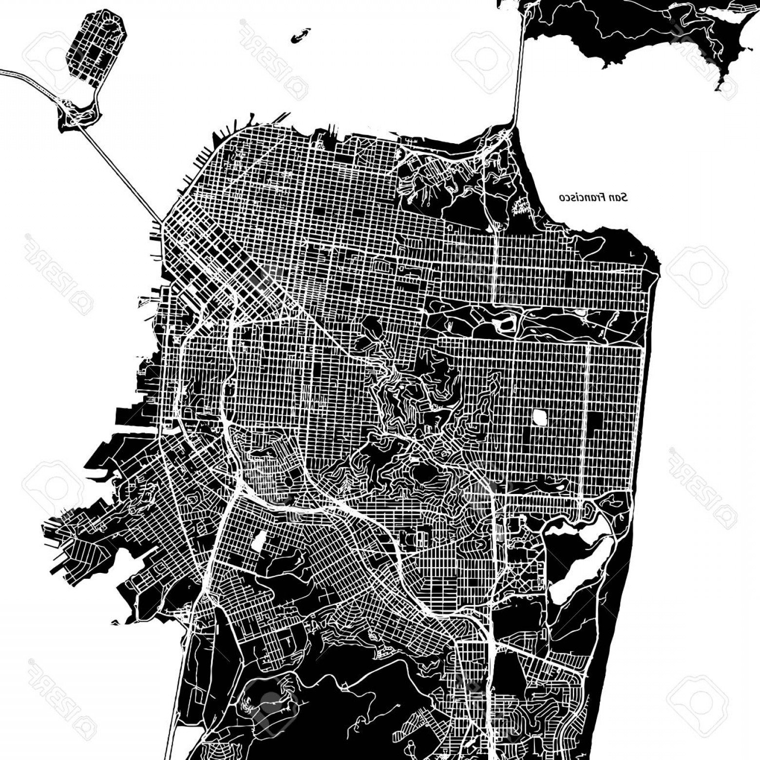 1560x1560 Photostock Vector San Francisco California Downtown Vector Map