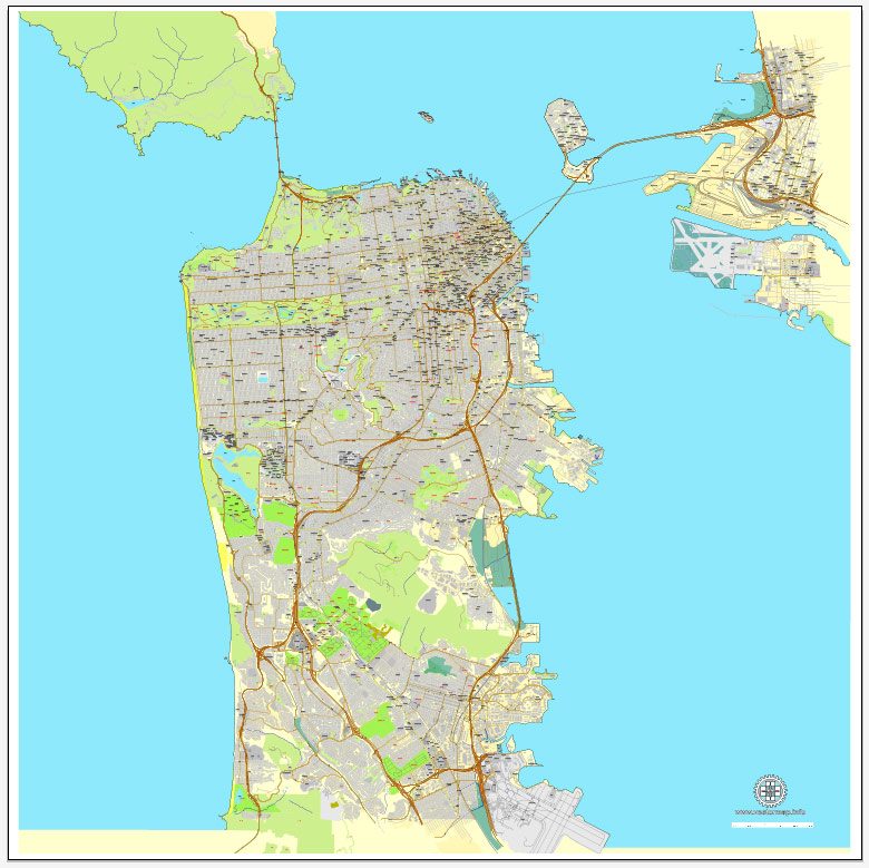 780x779 San Francisco, California, Us, Vector Map Adobe Illustrator Editable