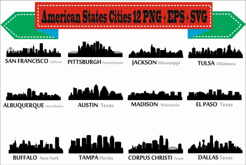 794x534 American Cities City San Francisco El Paso Silhouette Vector Etsy