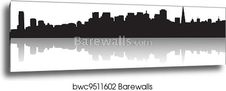 446x181 San Francisco Skyline Silhouette, Canvas Print Barewalls Posters