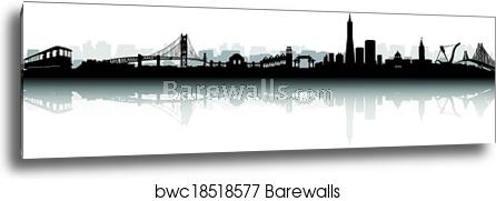 446x181 San Francisco Skyline Silhouette Vector, Canvas Print Barewalls