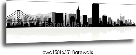 446x181 San Francisco City Skyline Silhouette, Canvas Print Barewalls