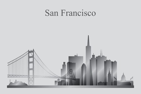 450x300 San Francisco City Skyline Silhouette In Grayscale, Vector
