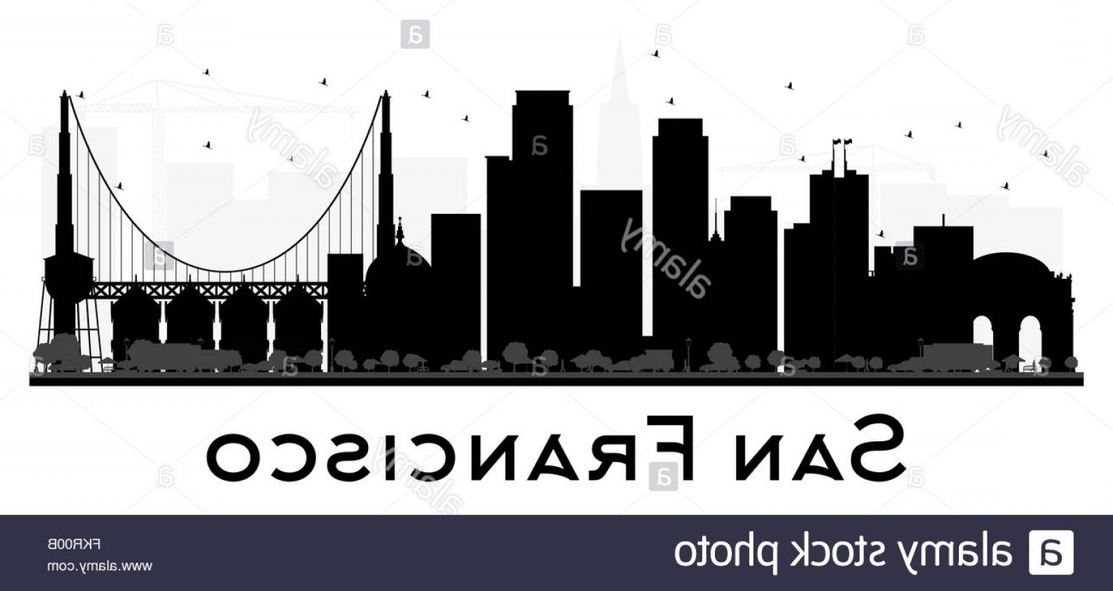 1560x829 Stock Photo San Francisco City Skyline Black And White Silhouette
