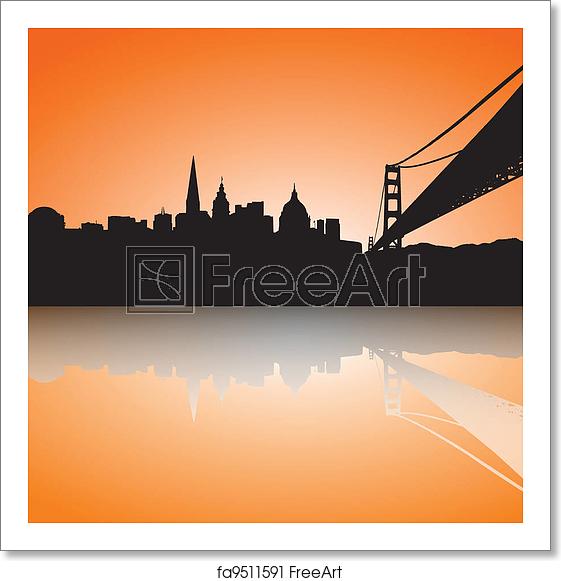 561x581 Free Art Print Of San Francisco Skyline Silhouette Sunset Vector