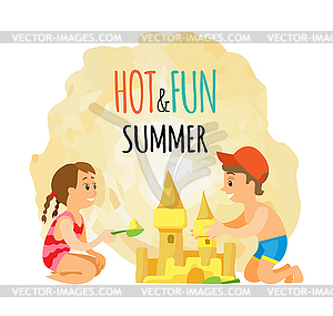 Summer Beach, Girl And Boy Building Sand Castle 300x285 Summer Beach, Girl And Boy Building Sand Castle