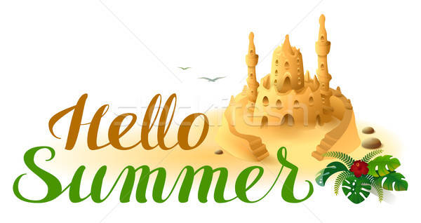 Hello Summer Lettering Text And Sand Castle Vector Illustration 600x318 Hello Summer Lettering Text And Sand Castle Vector Illustration