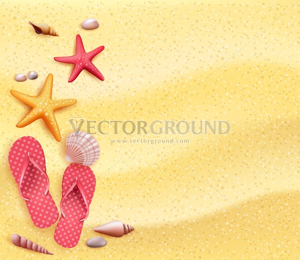 Summer Holidays Vector Design Background In The Yellow Beach Sand 600x520 Summer Holidays Vector Design Background In The Yellow Beach Sand