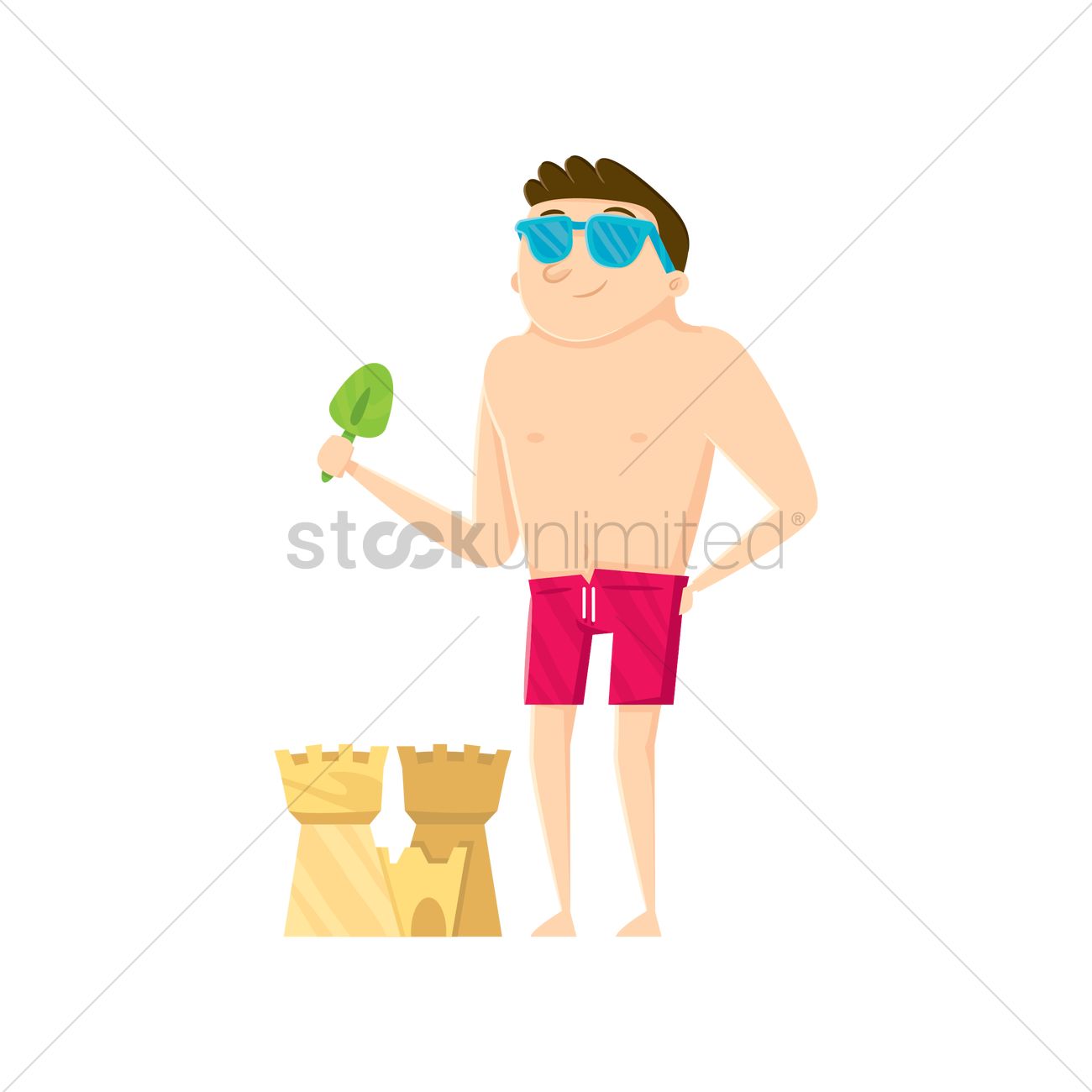 1300x1300 Man With Sandcastle Vector Image