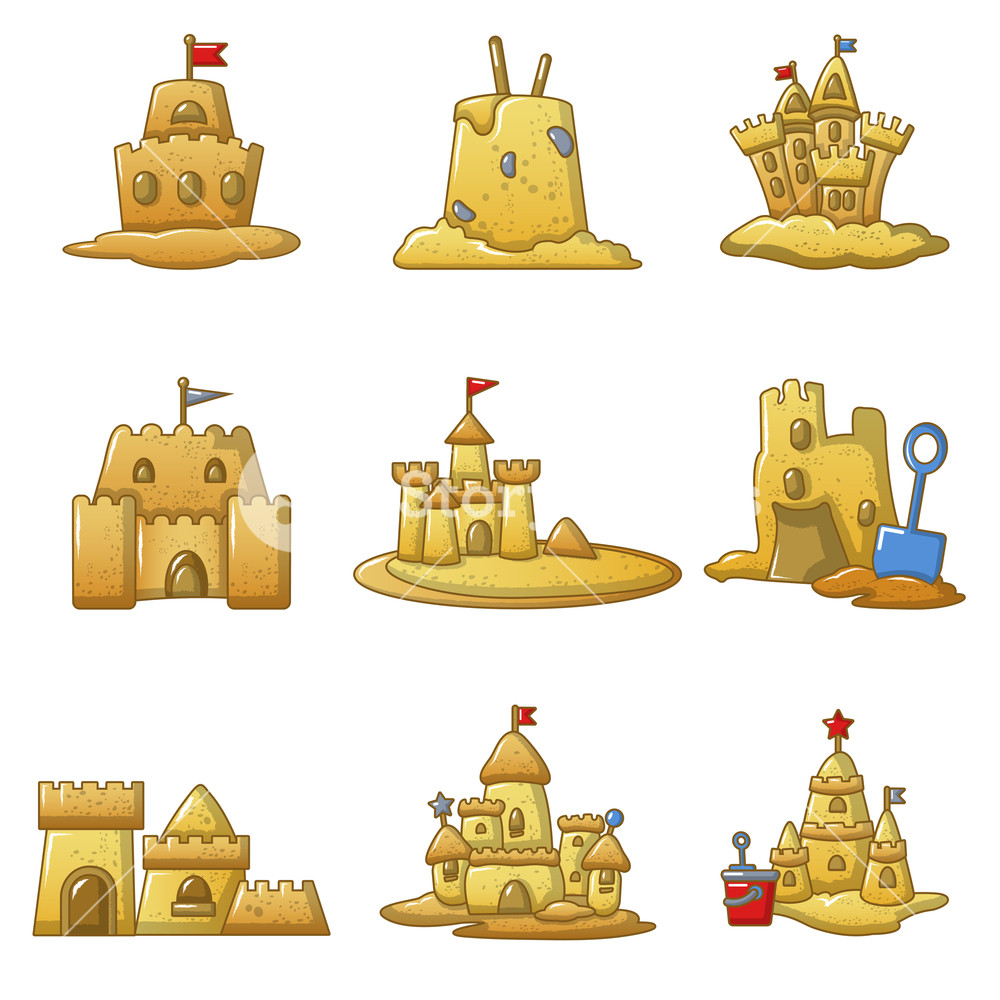 1000x1000 Sandcastle Beach Icons Set Cartoon Illustration Of Sandcastle