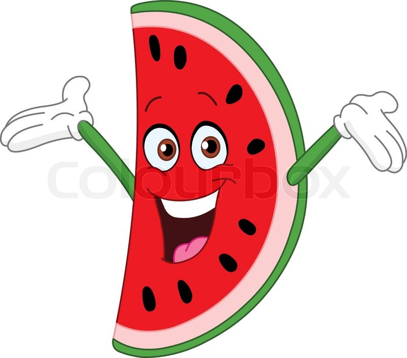 800x704 Cartoon Watermelon Slice Raising His Stock Vector Colourbox
