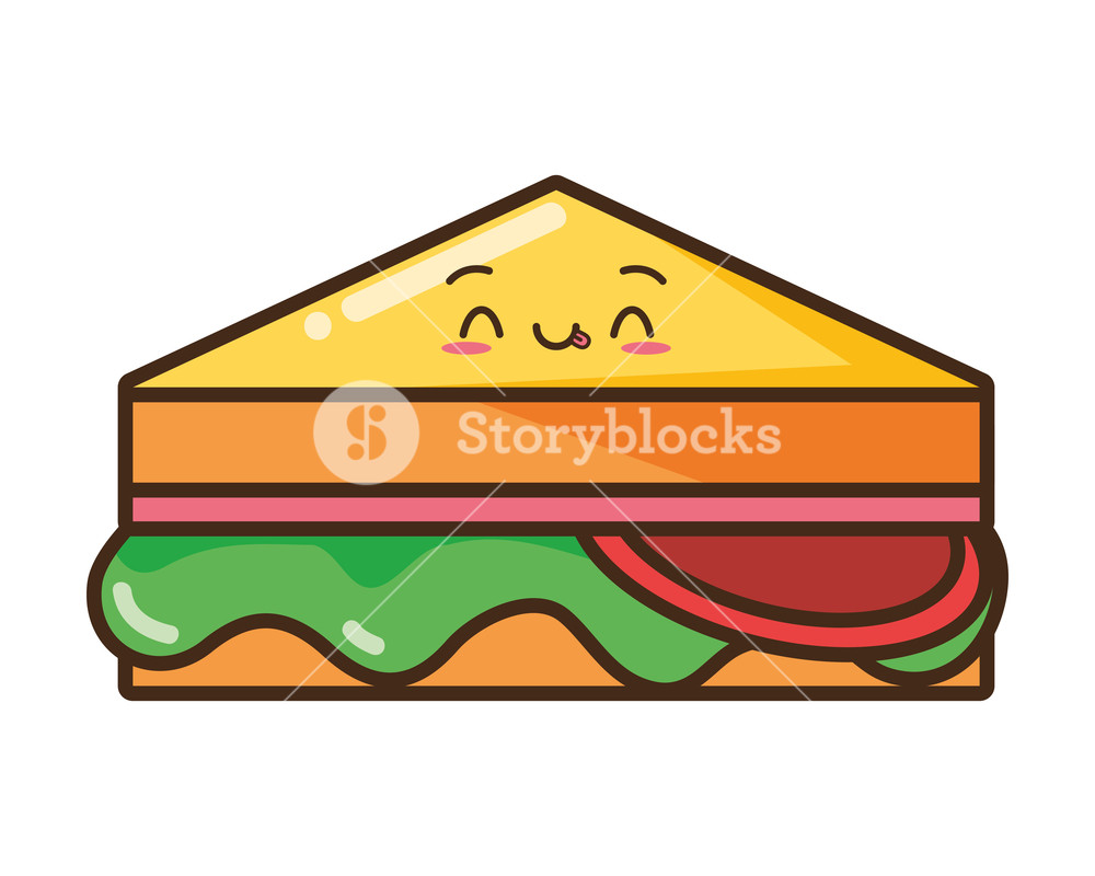 1000x800 Kawaii Cartoon Sandwich Character Vector Illustration Design