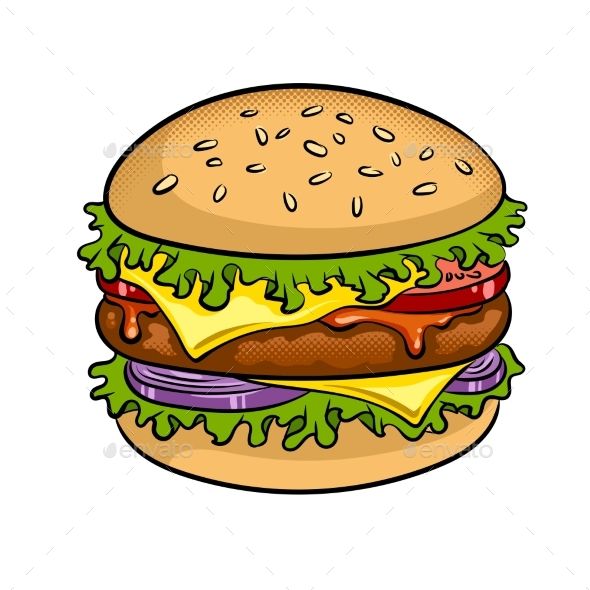 590x590 Burger Sandwich Pop Art Vector Illustration Fonts Logos Icons