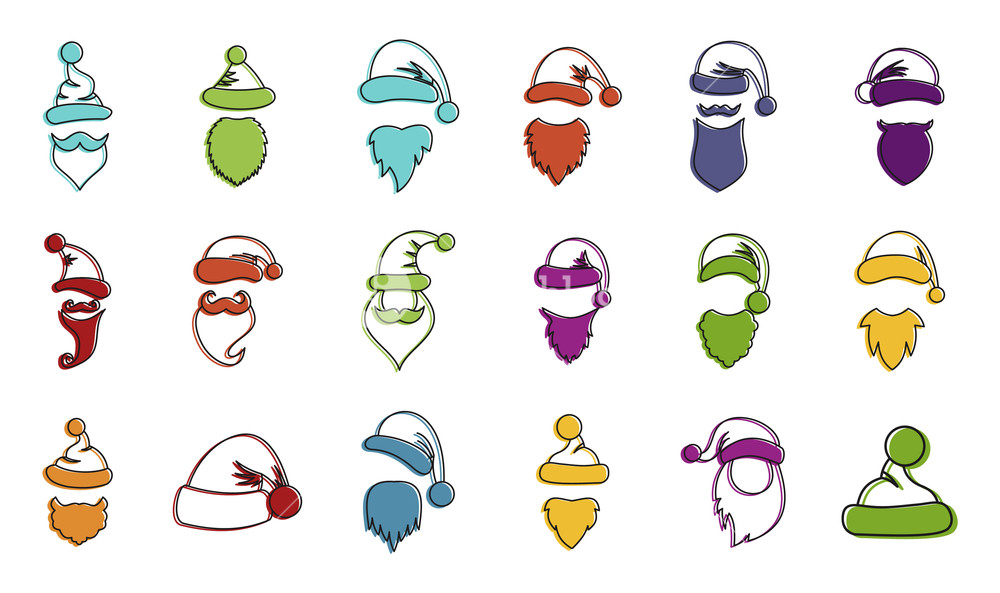 1000x593 Santa Hat Beard Icon Set Color Outline Set Of Santa Hat Beard