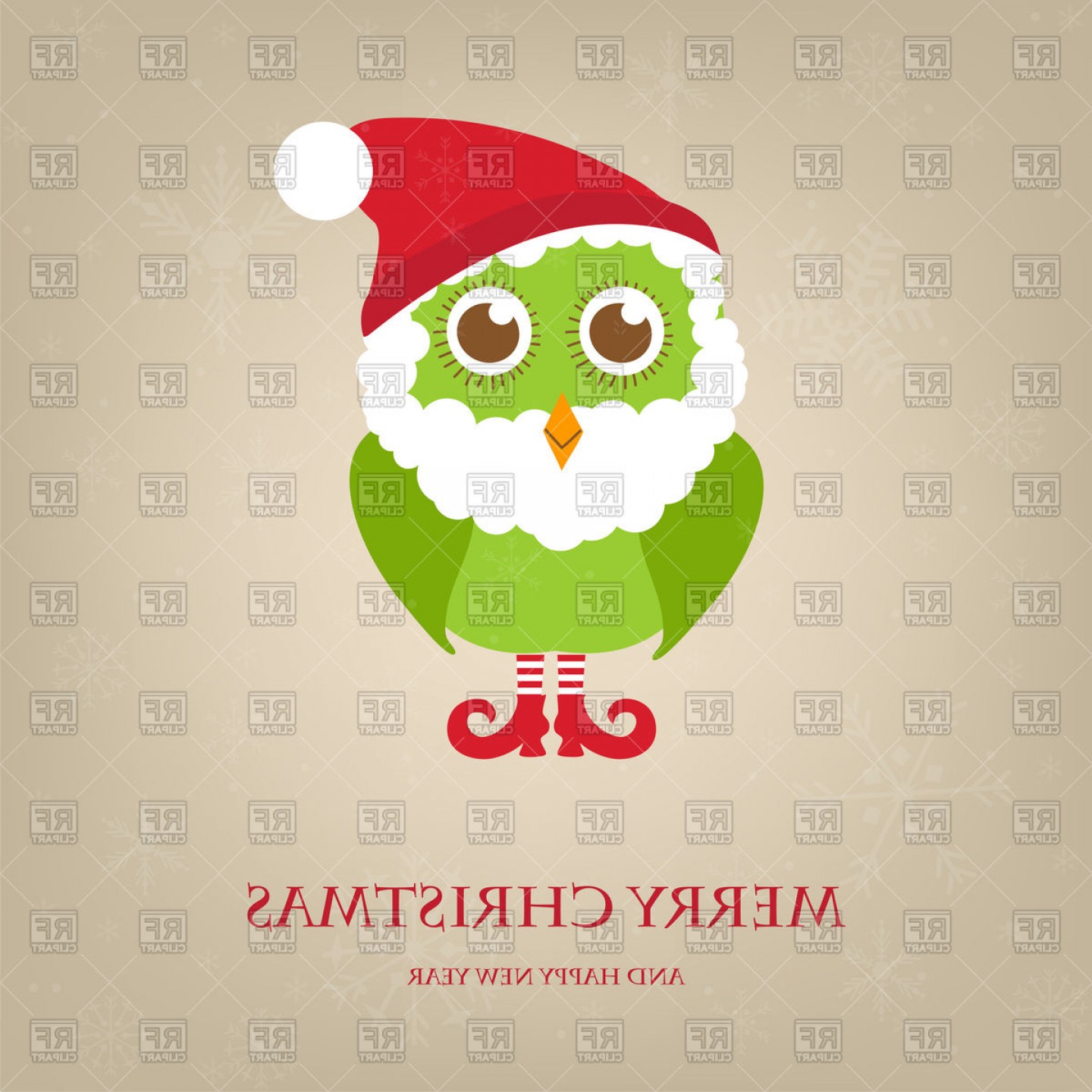 1440x1440 Funny Christmas Owl In Santa Hat And Beard Vector Clipart