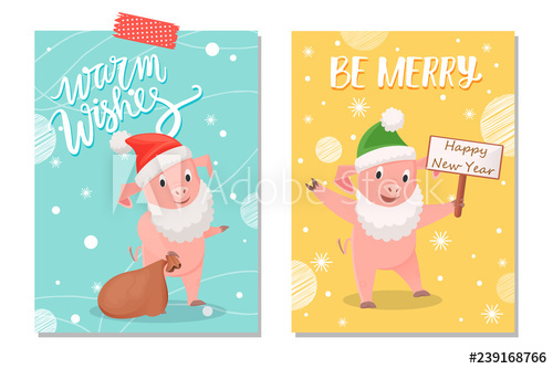 500x334 Greeting Pig In Hat And In Santa Beard Vector
