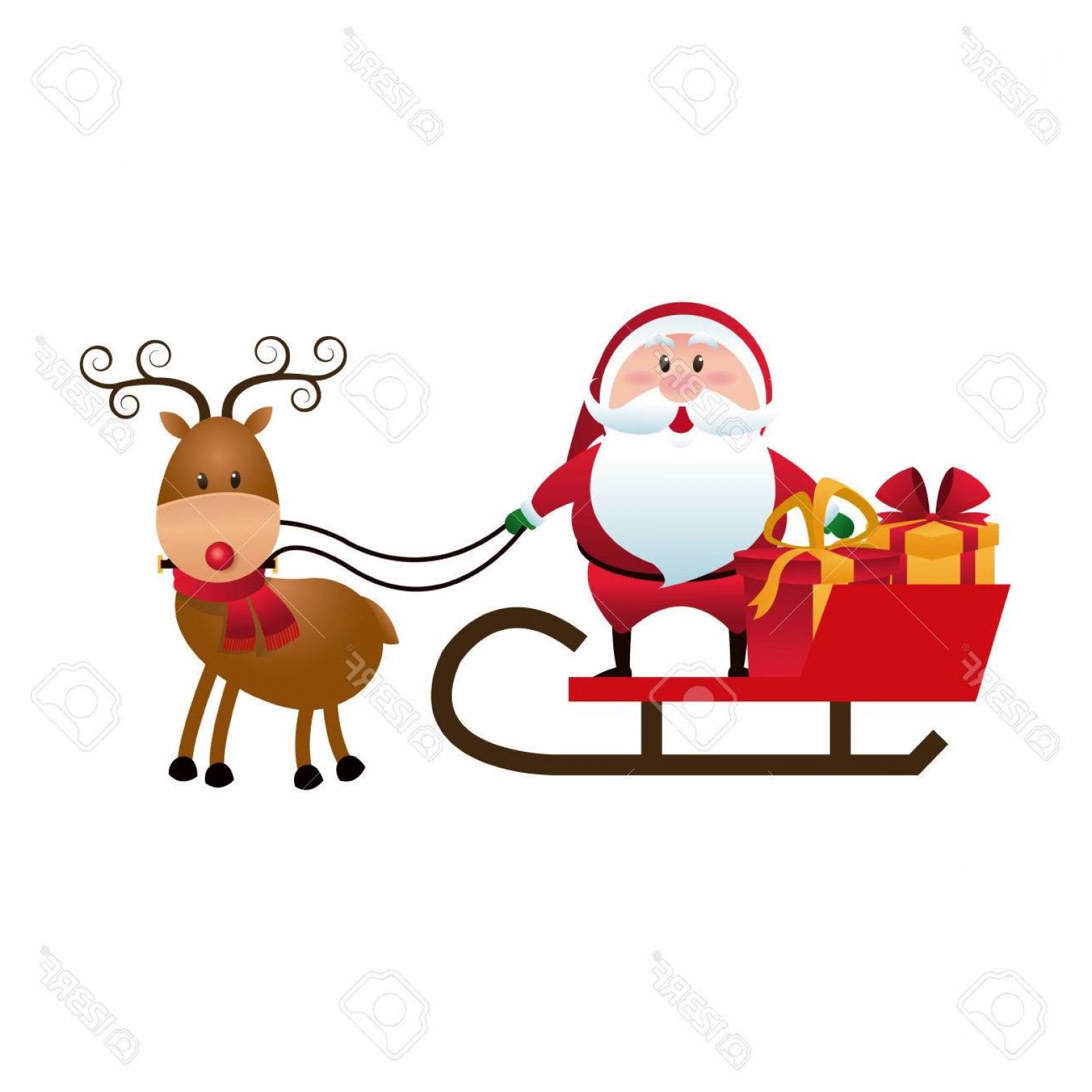 1560x1560 Photostock Vector Christmas Santa Claus Reindeer Sledge Gifts