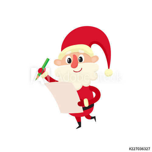 500x500 Santa Claus With Wishlist, Cartoon Vector Illustration Isolated