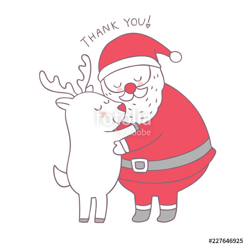 500x500 Cartoon Cute Christmas Santa Claus Hug Reindeer Vector Stock
