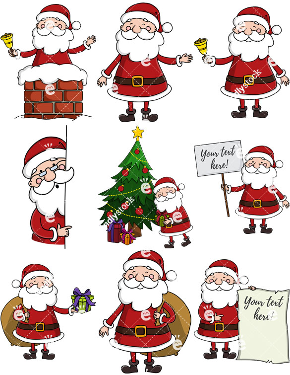 585x755 Cheerful Santa Claus Cartoon Vector Clipart Bundle