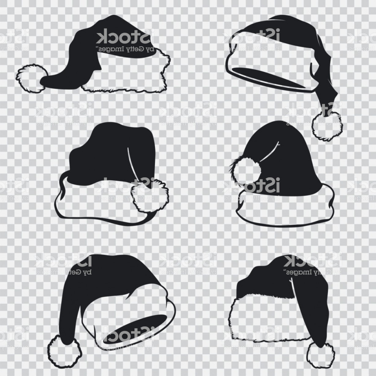 1228x1228 Santa Claus Hats Black Silhouettes Vector Set Isolated