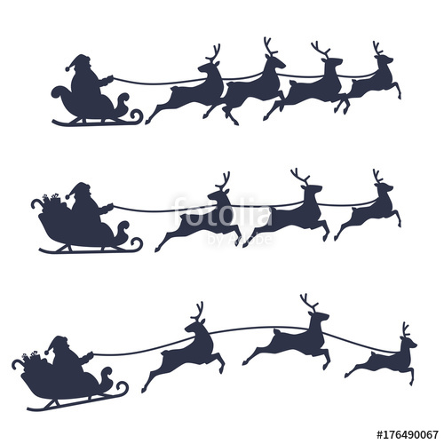 500x500 Santa Claus Sleigh And Reindeer Set, Black And White Vector