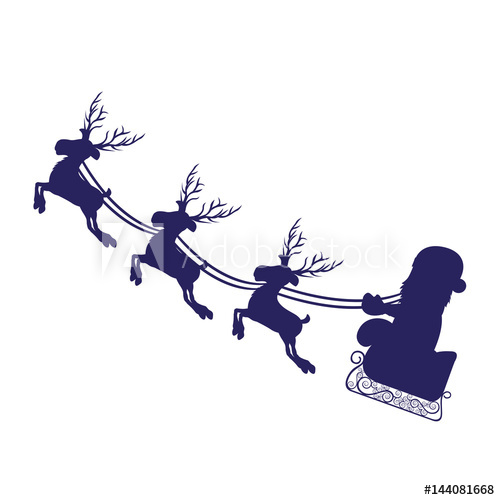 500x500 Monochrome Silhouette With Set Of Three Reindeers With Santa Claus