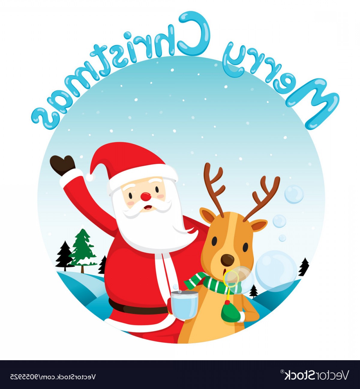 1200x1296 Reindeer Blowing Bubble With Santa Claus Vector Soidergi