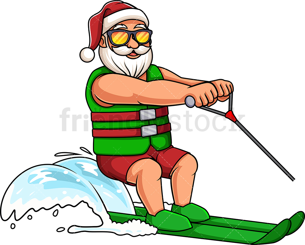 1000x805 Water Skiing Summer Santa Claus Cartoon Clipart Vector