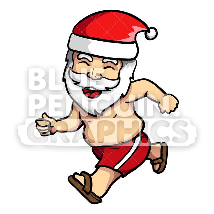 Summer Santa Running With A Happy Face Vector Cartoon Clipart 700x700 Summer Santa Running With A Happy Face Vector Cartoon Clipart