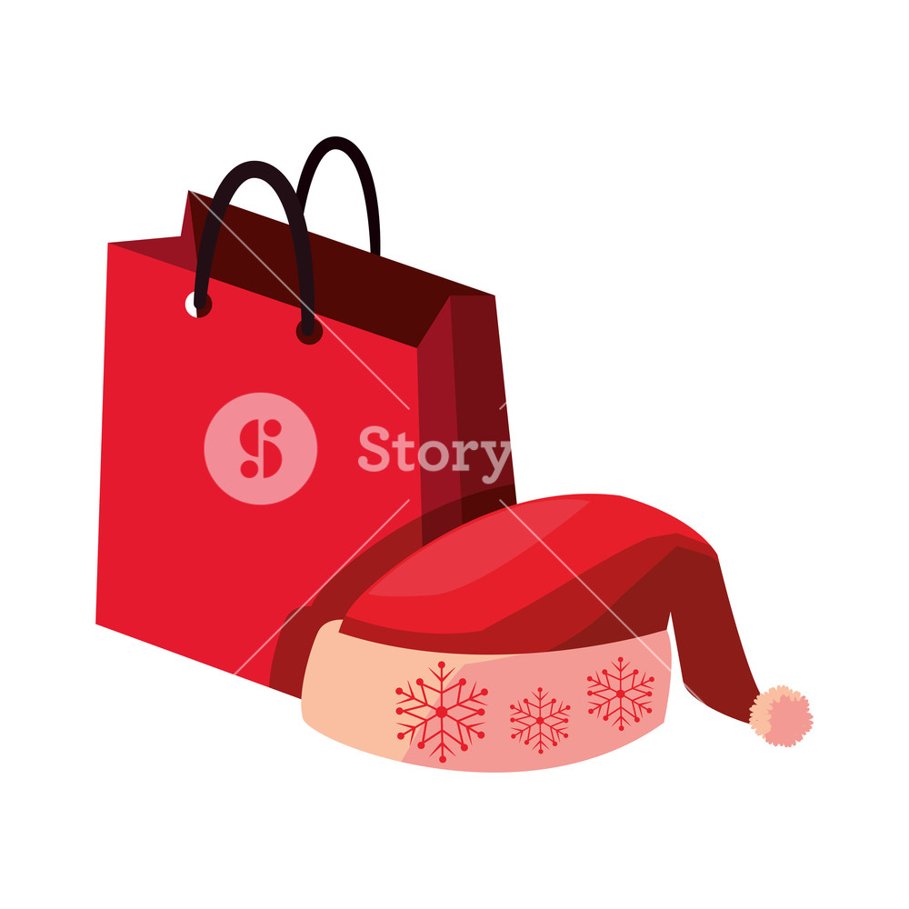 1000x1000 Christmas Paper Bag And Santa Hat Vector Illustration Royalty Free