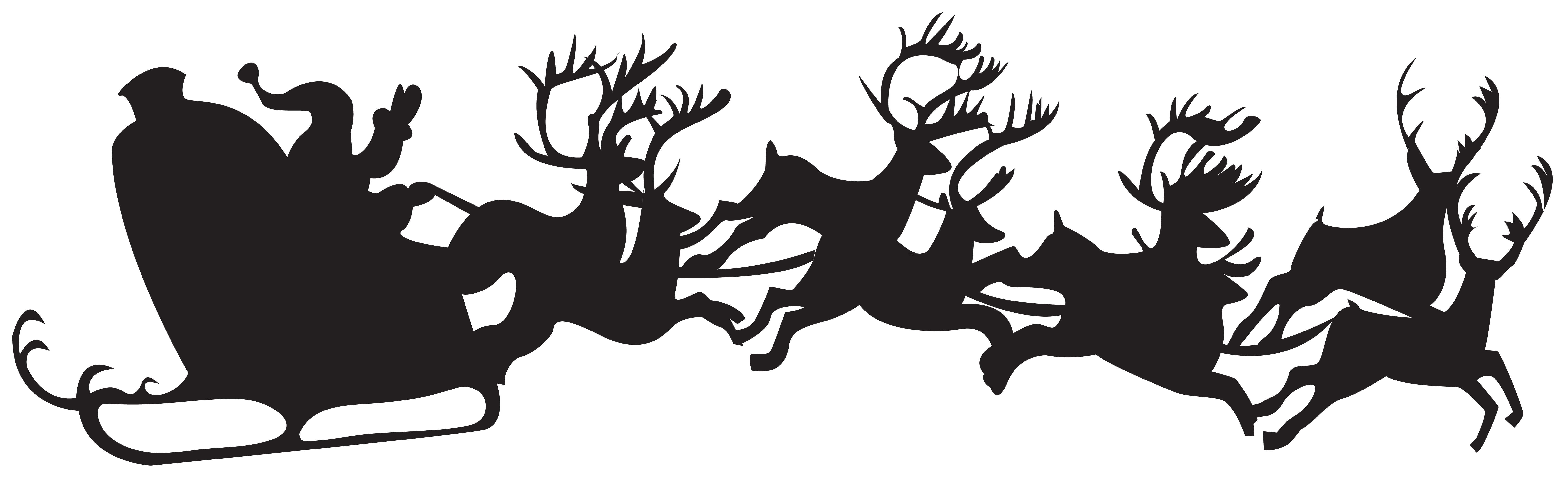 8000x2469 Christmas Santa Sleigh Silhouette, Reindeer