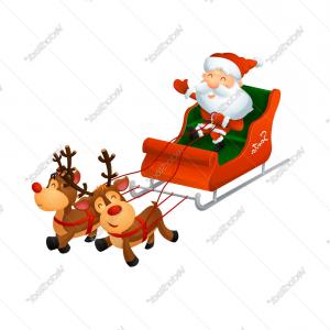 300x300 Cartoon Cute Santa On A Sleigh With Funny Reindeer Vector Cultracing