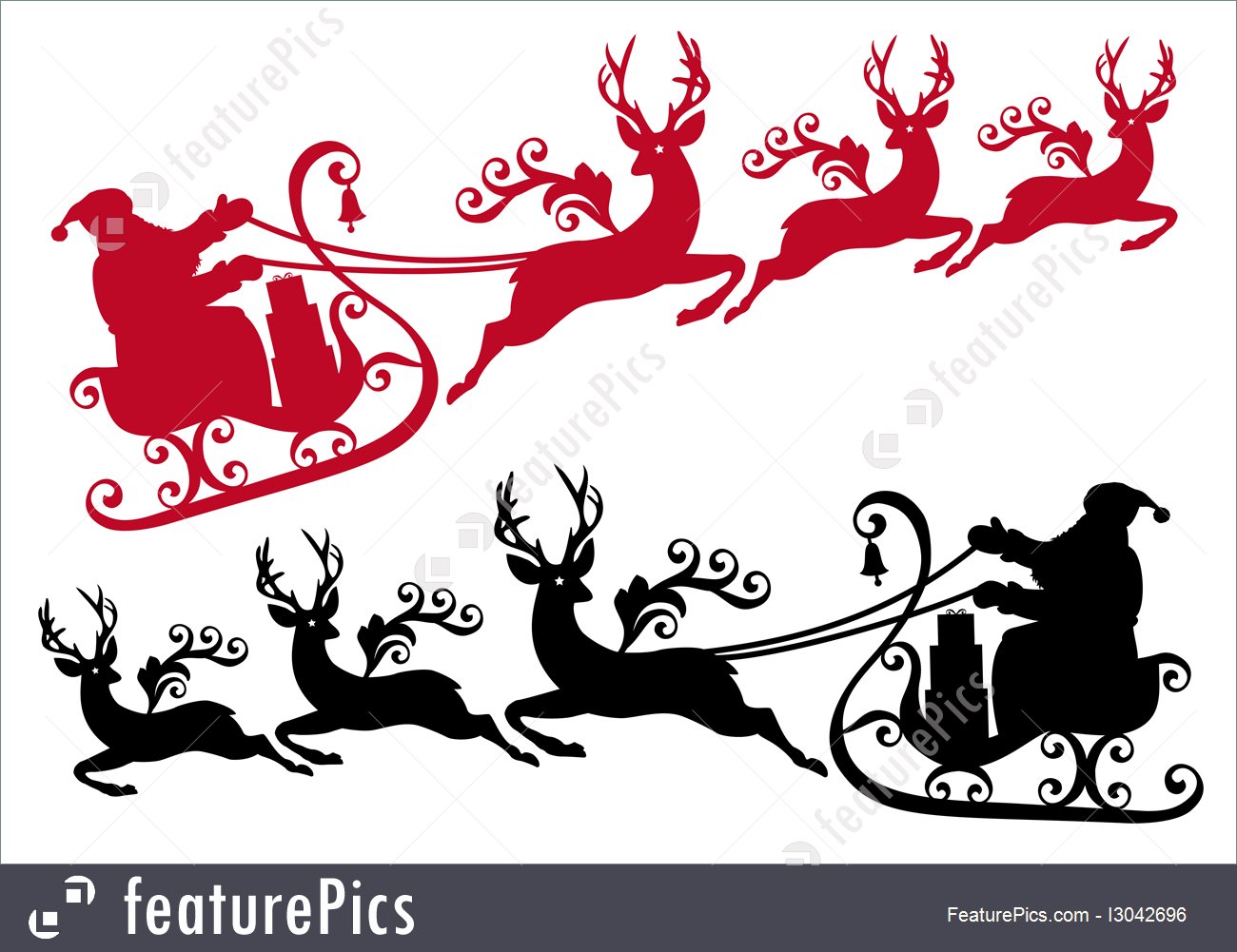 1300x1001 Santa With Sleigh And Reindeer, Vector