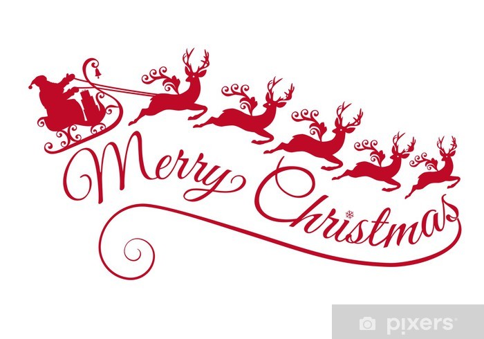 700x490 Santa With His Sleigh And Reindeer, Vector Wall Mural Pixers